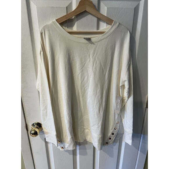 Chicos Zenergy Top Womens 2 Sz L Knit Button Hem Casual Coastal Sweatshirt New - Picture 8 of 8